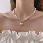 真珠のネックレス ハートペンダント鎖骨チェーン 韓国風 レディースアクセサリー