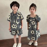 【2024夏姉妹兄弟コーデ】韓国風子供服 ベビー服  ワンピースORシャツ＋短パンツ　