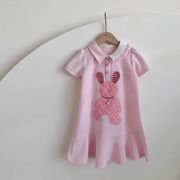【2024★新作】子供の夏の漫画のウサギのピンクのドレス、女の子のポロドレス