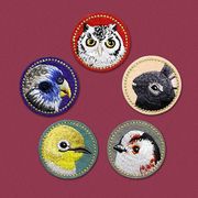 5色 動物 刺繍 アイロン ワッペン アップリケ 刺繍ワッペン  ラウンド 鳥  うさぎ  鷲  フクロウ
