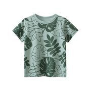 コットン100%子供服  緑葉柄 半袖  女の子 男の子 半袖  Tシャツ   ハワイアンスタイル   夏服