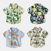 4色  ハワイアンスタイル  夏 ハワイ シャツ ボーイズ 半袖 子供服  男の子 ビーチ   植物  リーフ柄半袖