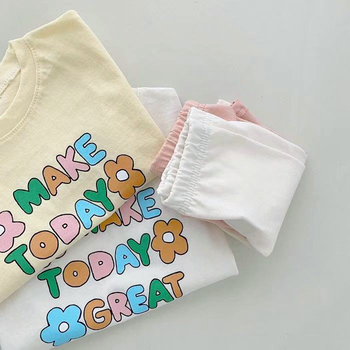 夏のINSモデル夏の乳幼児カラーアルファベット半袖Tシャツシンプルレギンスパンツ