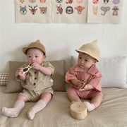 夏の乳幼児赤ちゃん無地洋風韓国版ゆったり薄手通気半袖シャツ短パンセット
