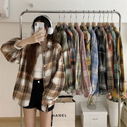 秋のレトロな香港風女性用韓国高級デザインニッチシャツ 万能ゆったりチェック柄シャツ T2188#