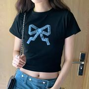 トップス　Tシャツ　レディース　韓国ファッション　デザイン　リボン　バレエコア