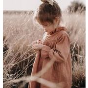 秋　女の子　ダックネック　無地ワンピース　森ガール　ゆったり　リネン　子供服　おしゃれ　ワンピース