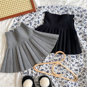 ins新作　秋　女の子　プリーツスカート　無地　ハイウエスト　ニットスカート　子供服　ボトムス　可愛い