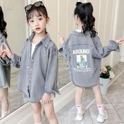 子供服　シャツ　キッズ　女の子　トップス　韓国子供服 110-160　デニムシャツ 可愛い　2色