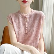 韓国ファッションレールニット切替Tシャツブラウスレディース  新作