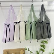 リボントートバッグ　チュール　かわいい　韓国ファッション　デザイン　春夏