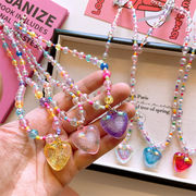 子供ネックレース　カラフルキッズハートネックレース　韓国キッズヘアアクセサリー