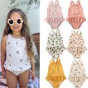 ins 夏新作　女の子　背見せ　水着　スイミング　可愛い　花柄　帽子付き　海　ワンピース  ビーチ　温泉