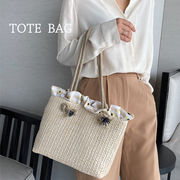 2024新作 トートバッグ 編み込み ざっくり編み ストローバッグ ファスナー かご風バッグ 夏バッグ