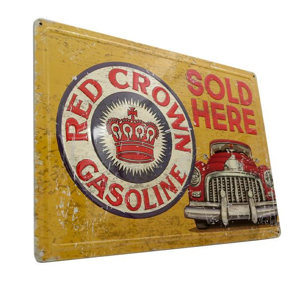 エンボス メタルサイン RED CROWN GASOLINE 【レッド クラウン