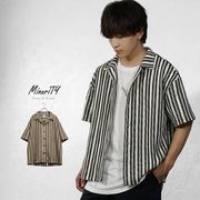 【半袖シャツ】バルファレー スストライプ ステンカラー 半袖シャツ／MinoriTY