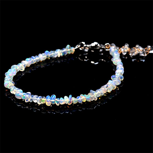 B オパールブレスレット　美しい遊色効果　オパール　天然石　アクセサリー 約4mm前後 オパール Opal ブレスレット 遊色効果【FOREST 天然石