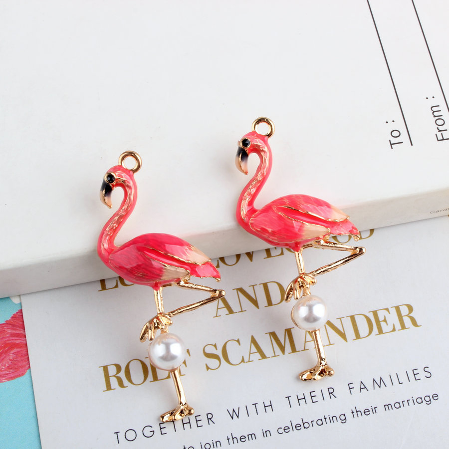 フラミンゴ メタルパーツ パール付き アクセサリーパーツ 丸カン 動物 モチーフ 鳥  デコパーツ アニマル