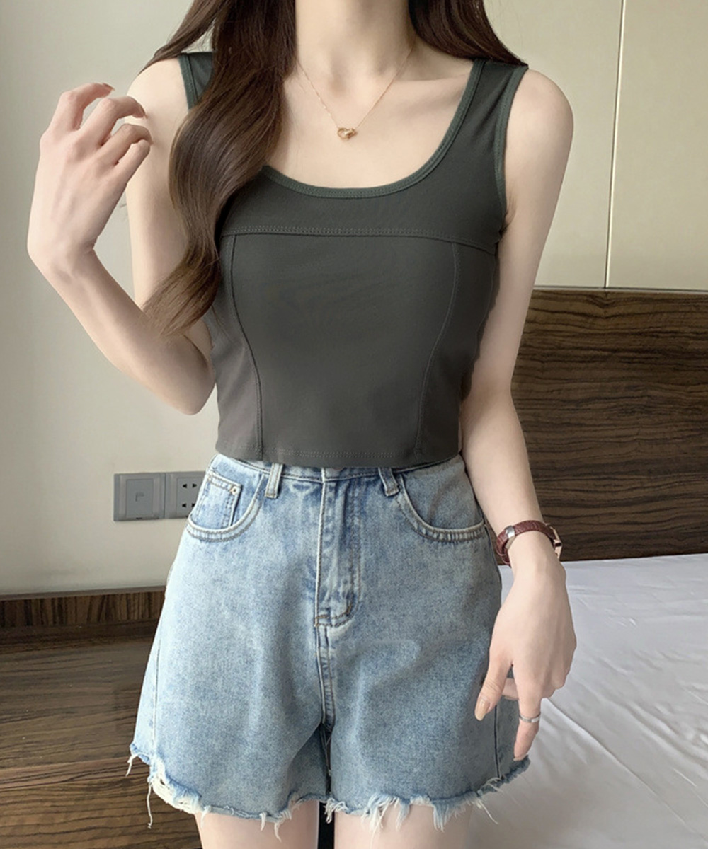 日本倉庫即納】 カップ付きタンクトップ ショート丈 夏服 | 卸売