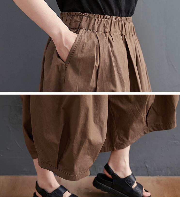 綿麻混 クロップドパンツ ワイドレッグパンツ ワイドフレア