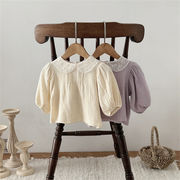 ins 秋新作　ベビー服　女の子　刺繍　レース襟　ブラウス　しわしわ　トップス　可愛い　子供服　おしゃれ