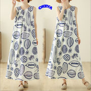ワンピース　ロングワンピース　ノースリーブ　2024年夏新作　Aラインワンピース　L#-XL#