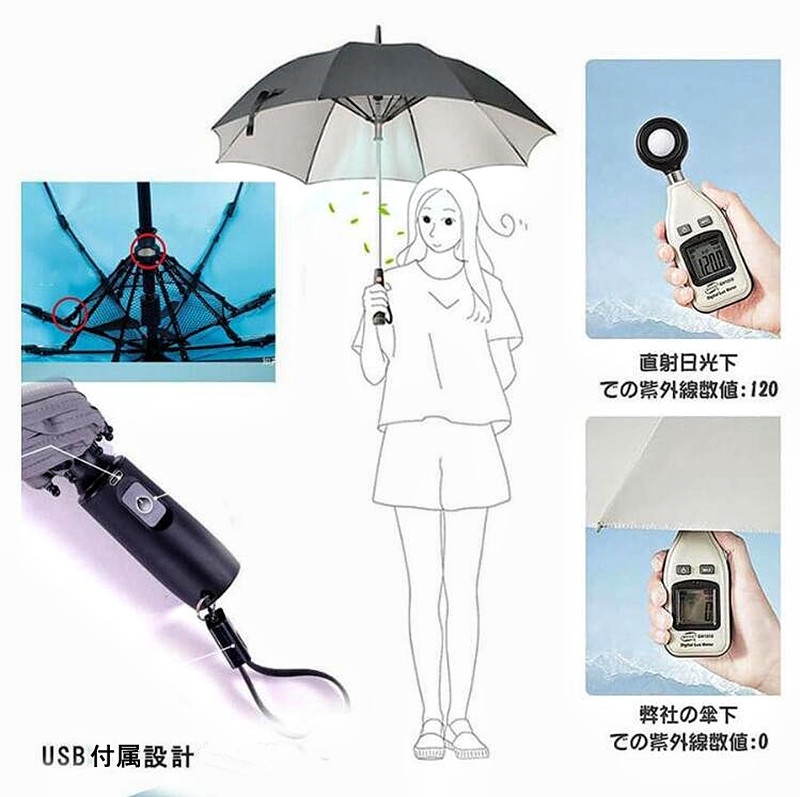 最新型 扇風機付き 折り畳み 日傘 2段階調整 晴雨兼用 涼しい