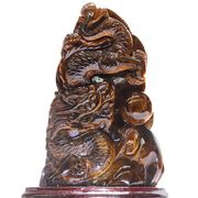 【一点物】置物　タイガーアイ　龍　アフリカ産　台付き　パワーストーン　天然石