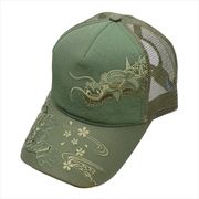 刺繍メッシュキャップ モノトーン龍虎Ａ カーキ　帽子/和柄/夏/日除け