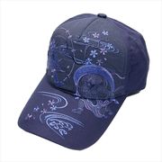 刺繍綿キャップ モノトーン風神雷神 ネイビー　帽子/和柄/夏/日除け