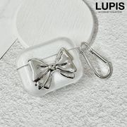 AirPods AirPodsPro ケース 透明 クリア リボン メタル ガーリー シンプル キラキラ