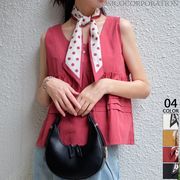 【2024新作商品♪】ドット柄スカーフ付きショート丈ノースリトップス