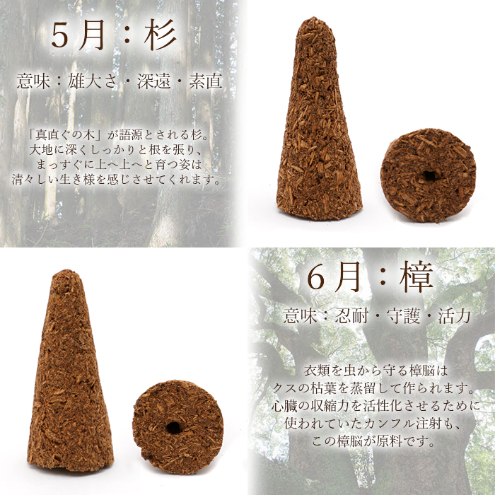 バースデーウッド】 コーン型お香 全12種 穴開き 浄化塩入り 木