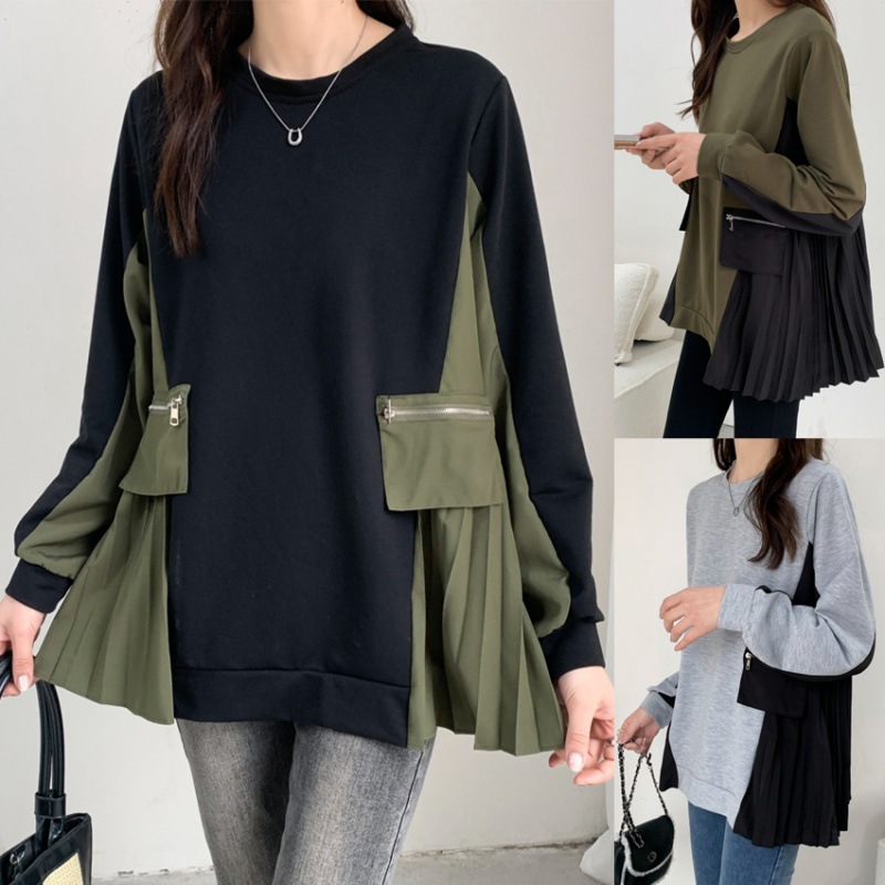 2026年秋新作 プルオーバー トップス レディース ラウンドネック 異素材 INS大人気 個性 カジュアル