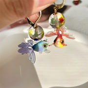 和風  金魚ピアス   立体バブル 色付きガラスビーズ  魚ピアス  ファッション  レディースピアス