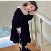 子供服　80~140cm　キッズワンピース　レース襟　ウールドレス　韓国キッズ服