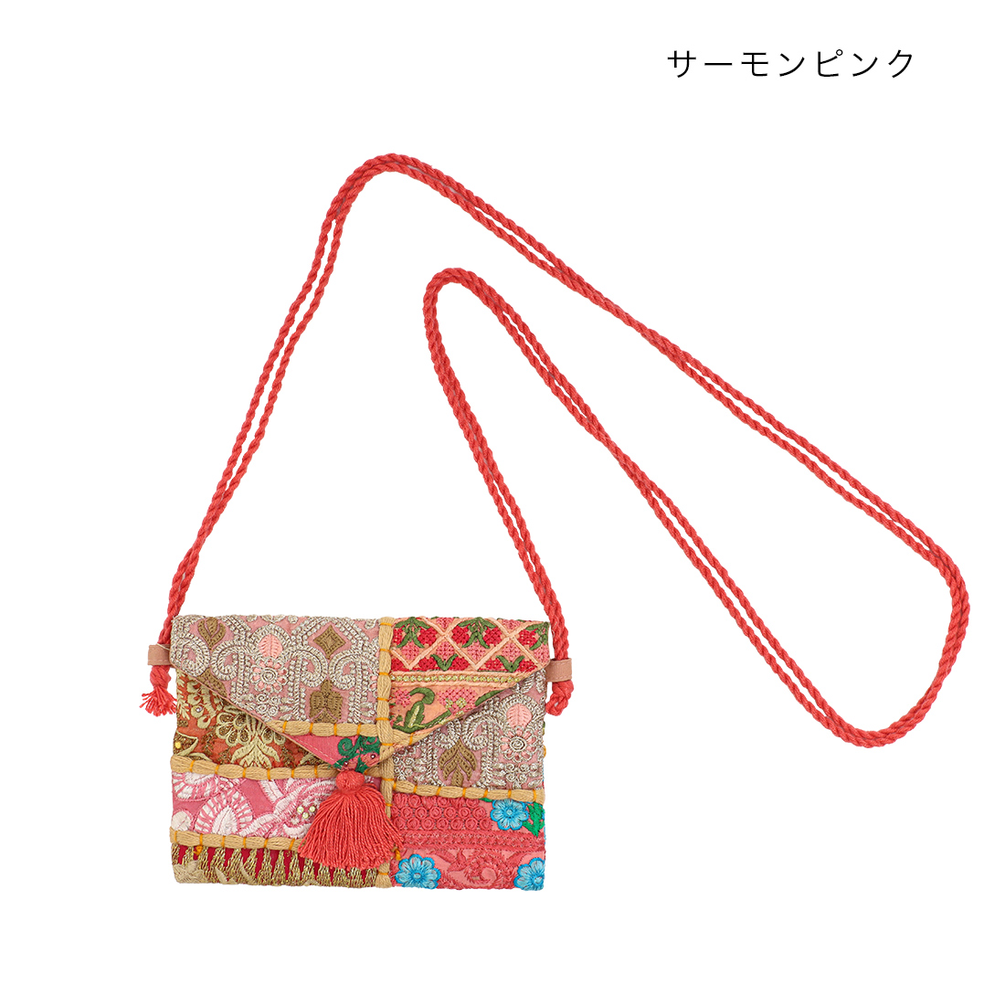 abro 編み込みデザイン サーモンピンクバッグ カンバディアパッチレター型ポシェット[ショルダーバッグインド