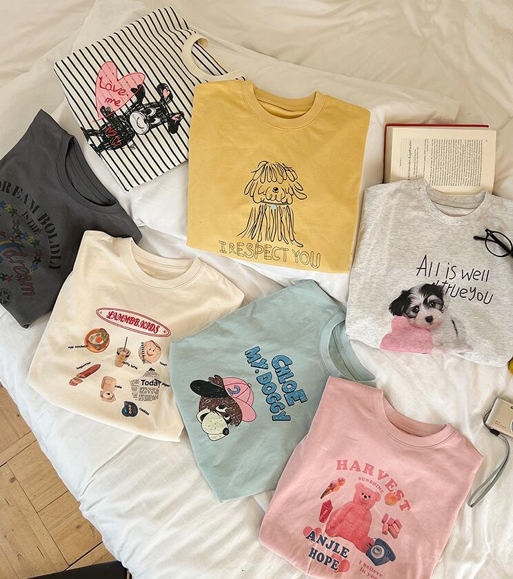 2024 秋新作 韓国版 長袖 Tシャツ 上着 かわいい 犬 クマ 男女兼用 
