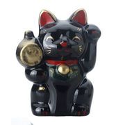 小槌招猫・黒　  置物/オブジェ/焼物/縁起物/インテリア/日本製