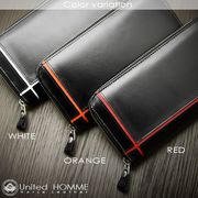 United HOMME 馬革ホースハイド×牛革カウハイド　鮮やかなクロスカラーラインロングウォレット　UH-1182