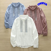 2024年秋新作　レディース服　トップス　シャツ　長袖　コットン　刺繍　カジュアル　3色展開　M#-XL#