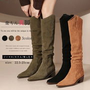 ロングブーツ太ヒールスエード