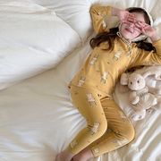 2024秋冬新作 子供服 部屋着 花柄 パジャマ 韓国風子供服 レギンス & インナーシャツ 2点セット 男女兼用