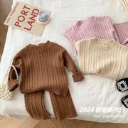 ★2024秋冬子供服★シンプル ニットセットアップ 韓国風子供服 セーター&パンツ 2点セット 防寒 温かい