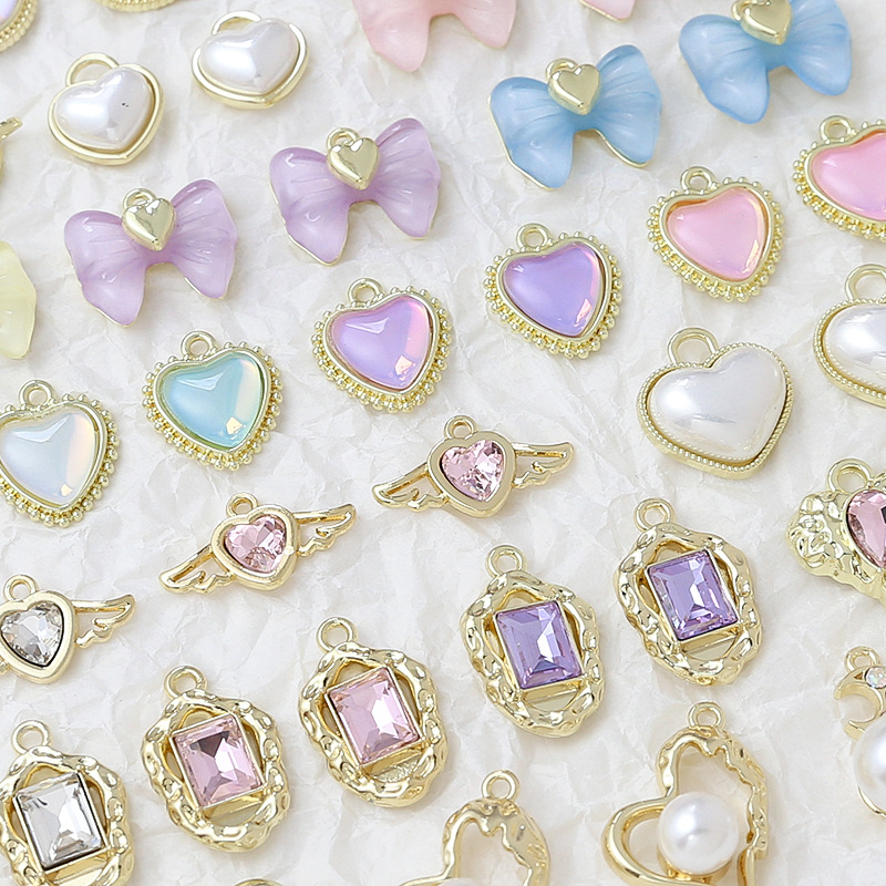 金属チャーム ハンドメイド ビジュー りぼん オパール ストーン メタル アクセサリーパーツ ハート 変形