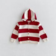 [80-130cm]  女の子 フード付きニットジャケット セーター アウター カーディガン 秋冬 キッズ 子供服