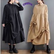 2025年早春新作　レディース服　ロングワンピース　Aラインワンピース　ゆったり　リボン　可愛い