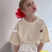 ジュニア服　90~150cm　キッズTシャツ　ラウンドネックロゴT　半袖　韓国キッズ服