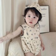 【2024夏新作】韓国風子供服 ベビー服 キッズ 男女兼用 おしゃれ ノースリーブ ロンパース 帽子付き