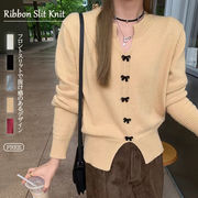 プロントリボン フロント スリット ニット セーター トップス